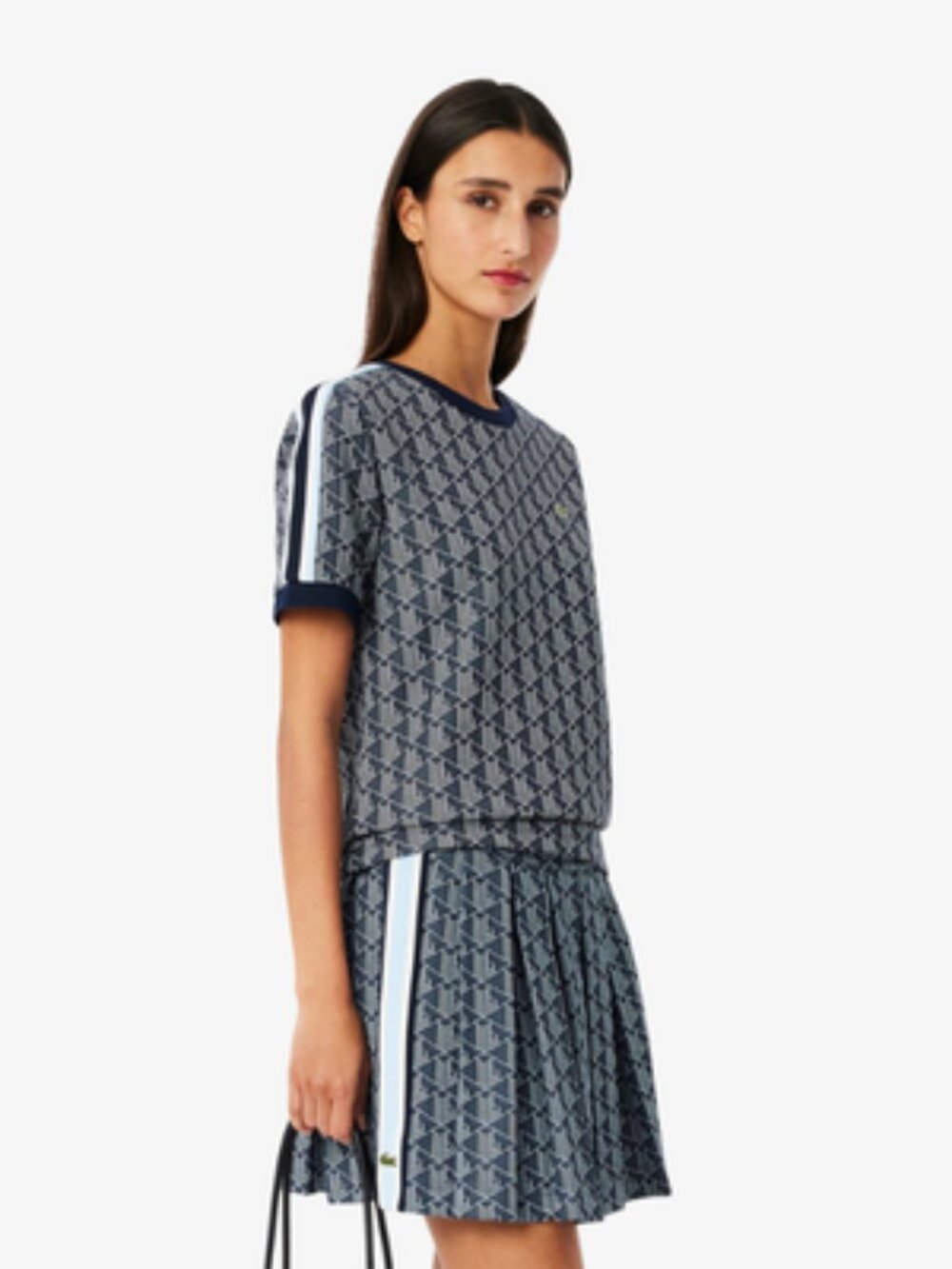 LACOSTE Blue Monogram T-Shirt | Sporty Designer | Size 36 EU